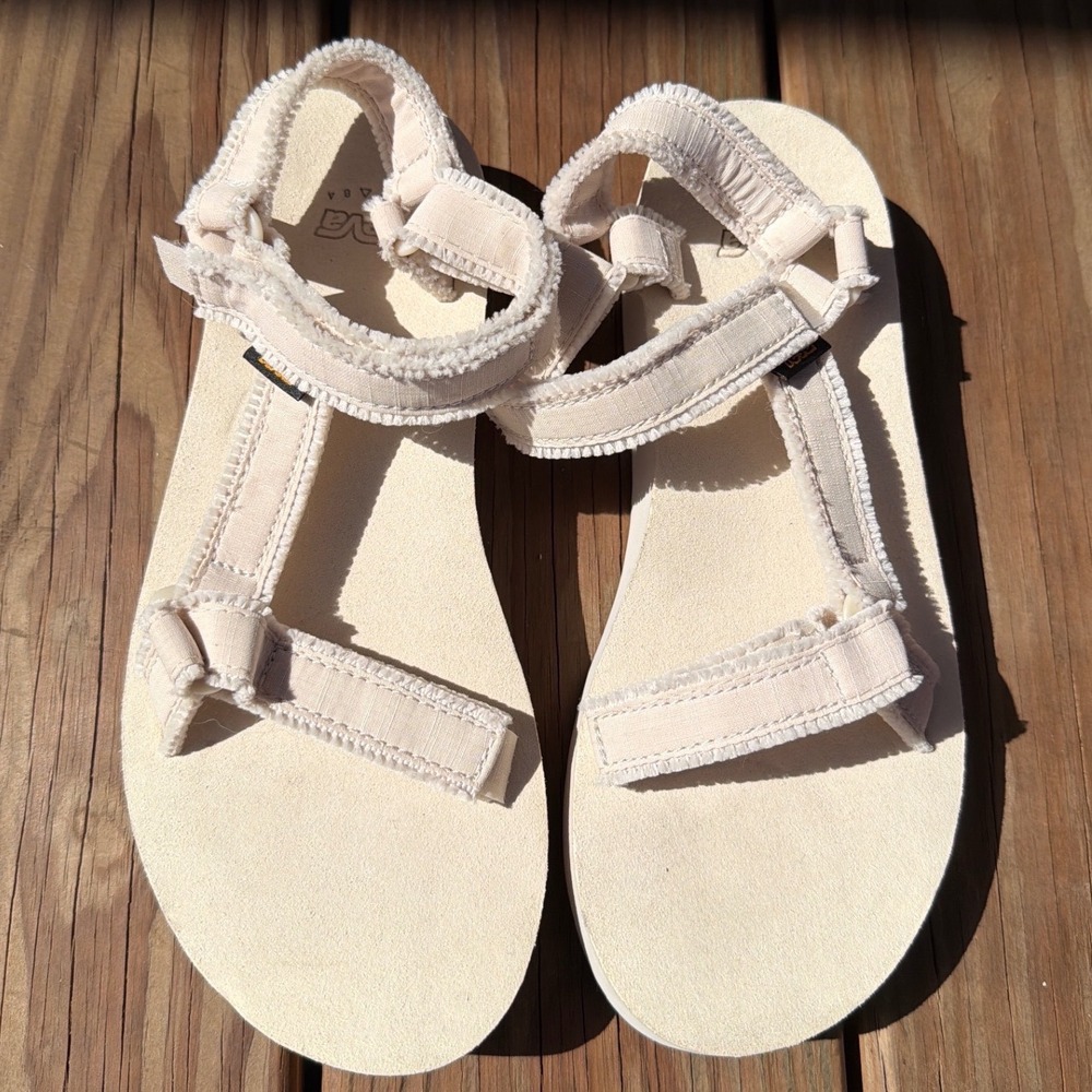 Teva Midform Universal Frayed Sandals Birch Cream Platform Women 8 Festival Boho